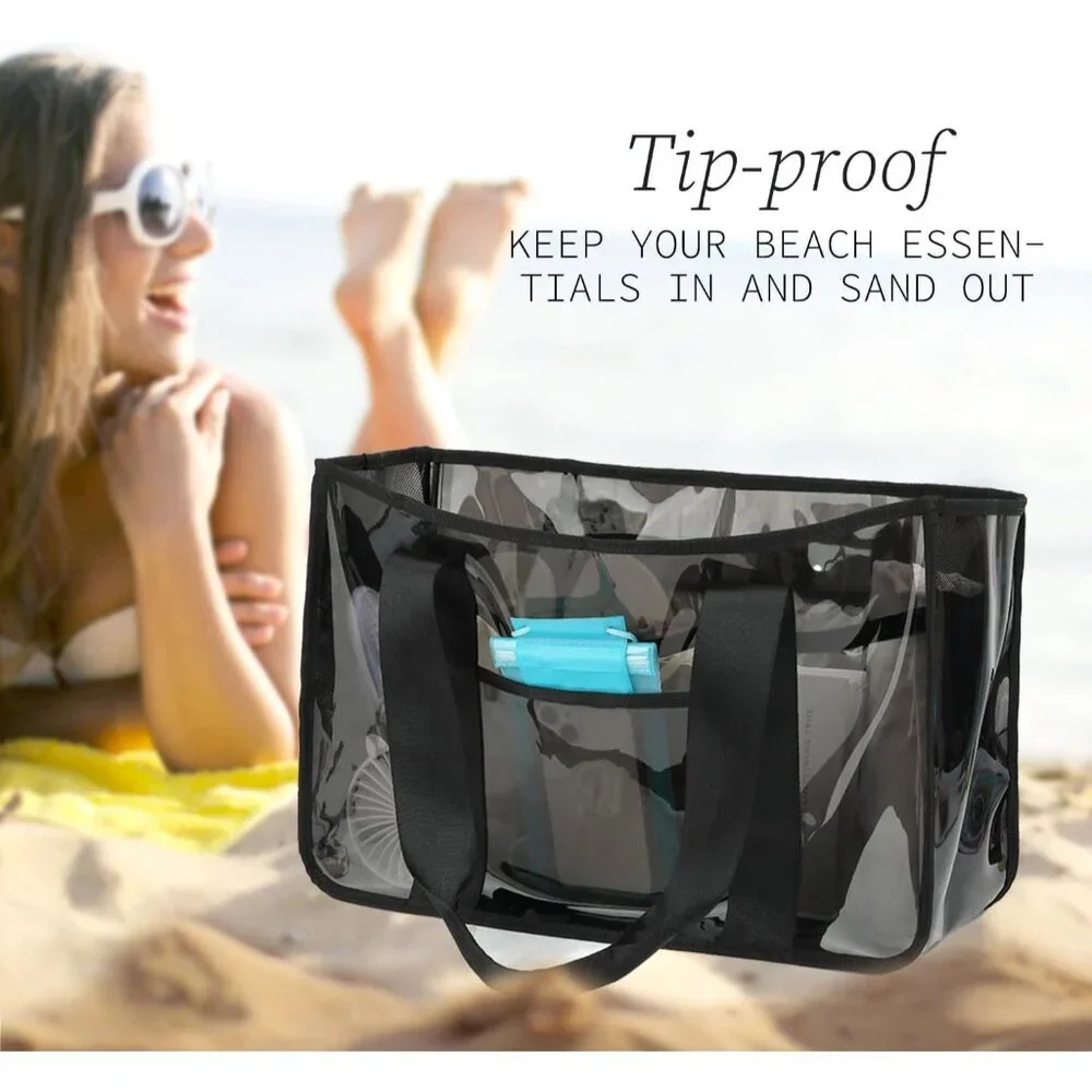 Durable Clear Beach Bag with Zipper - Large Jelly Black Tote for Every Adventure - Picture 5 of 7